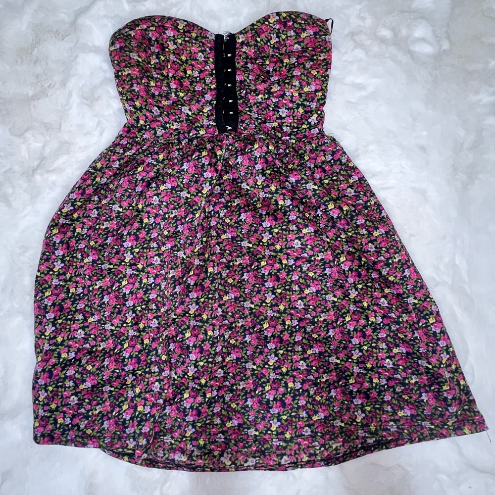 Corset top floral babydoll dress, small.